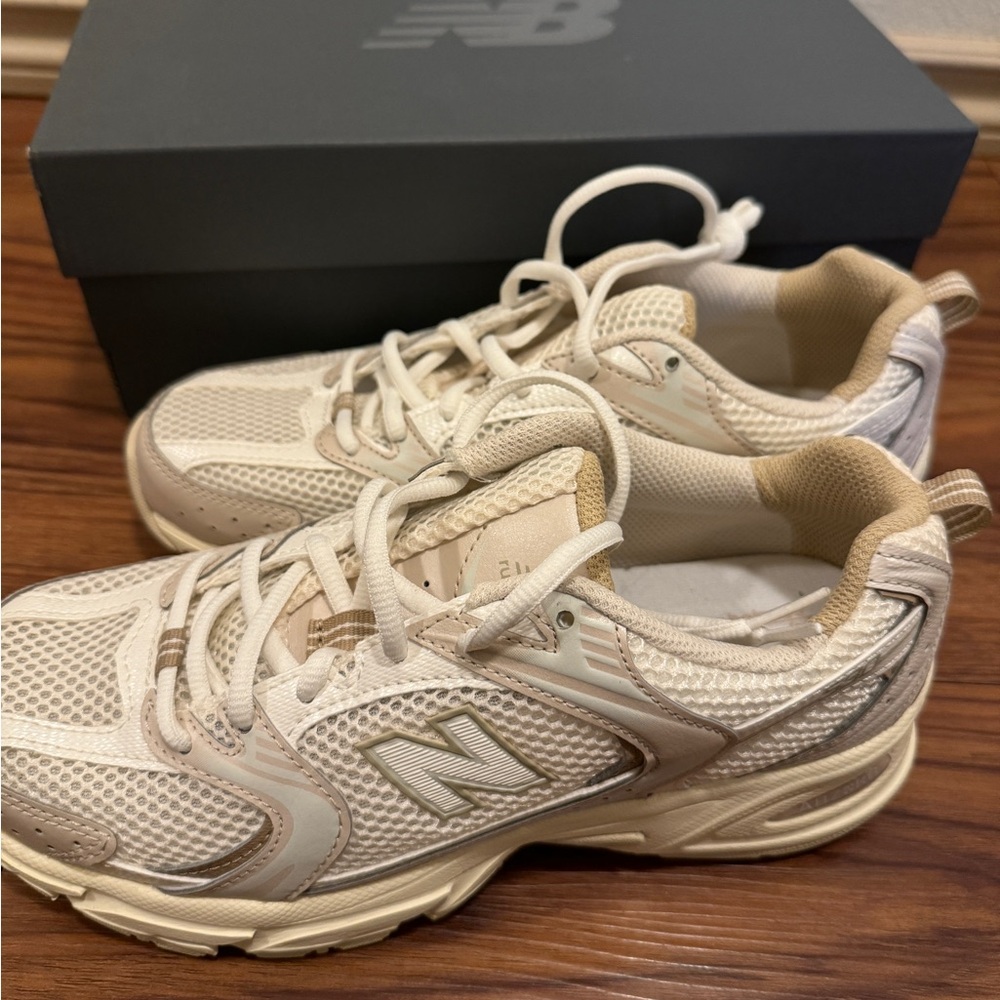 New Balance Beige and Off-White Sneakers